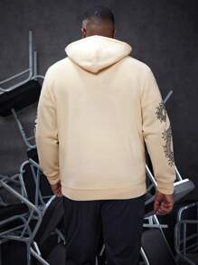 Manfinity Roughcore Men'S Plus Size Hoodie With Letter & Chinese Dragon Print - Khaki - View 2