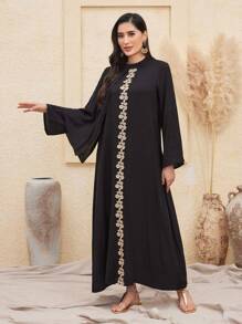 Al Najma Flower Embroidered Bell Sleeve Dress Kaftan Jalabiya Dress - Multicolor - View 1