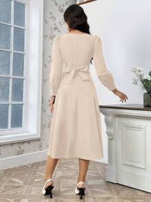 SHEIN Privé Ladies' Casual Solid Color Dress With Sweetheart Neckline - Apricot - View 2