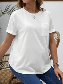 SHEIN Maternity Pocket Front Round-Neck T-Shirt - White - View 5