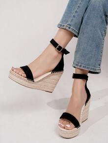 中空設計開背黑色高跟涼鞋,適合十幾歲的女孩 - 黑色 - 查看 4