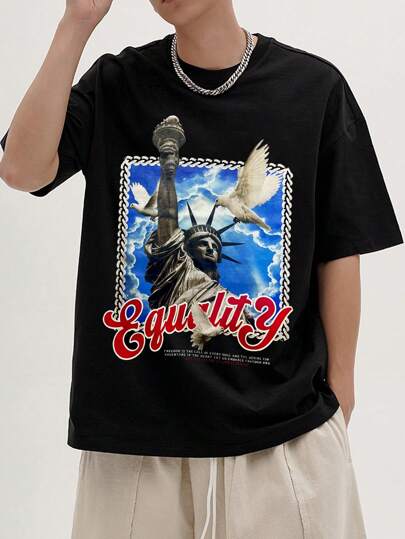 Street Life T-shirt À Manches Courtes Pour Hommes Avec Motif De Statue Et De Lettres