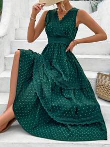 Breezaya Ladies' Spliced Lace Dress With Swiss Dots Pattern