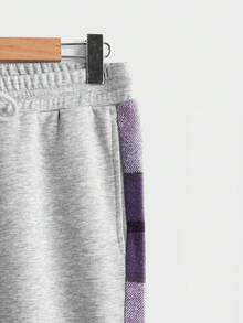 Manfinity RebelGame 男士格紋拼接帽裝襯衫配跑步褲,休閒兩件套裝 - 紫色 - 查看 6