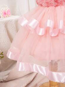 Baby Girl 3d Rose Mesh Spaghetti Strap Tulle Dress - Multicolor - View 5