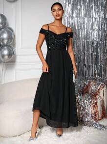 Allurite Ladies' Glitter Bodycon Dress Maxi Women Outfit