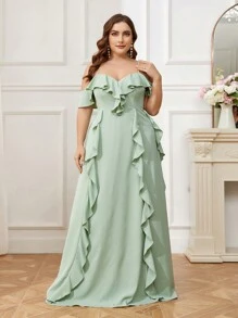 SHEIN Belle Vestido De Dama De Honor De Talla Grande Para Mujer Con Dobladillo Con Volantes Exagerados - verde menta - Ver 7