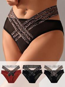 SHEIN 女士豹纹交叉三角裤 - 彩色 - 查看 1