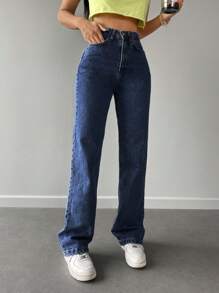 EURMUSE Solid Straight Leg Jeans - Medium Wash - View 5