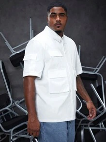 Manfinity Homme Men's Plus Size Short Sleeve Shirt With Multiple Pockets - White - View 6