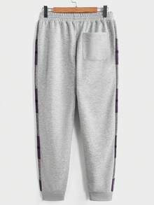 Manfinity RebelGame 男士格紋拼接帽裝襯衫配跑步褲,休閒兩件套裝 - 紫色 - 查看 5