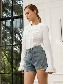 Anewsta Women'S Ruffle Trim Long Sleeve Shirt