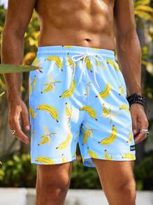 Manfinity 男士香蕉印花抽繩沙灘短褲 - 彩色 - 查看 1
