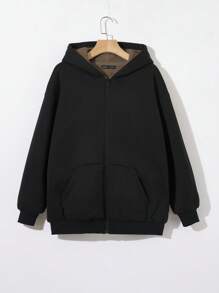 SHEIN Qutie Women'S Solid Color Hooded Fleece Sweatshirt