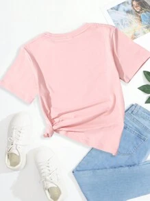 Tween Girls' Slogan Printed Short Sleeve T-Shirt - Pink - View 2