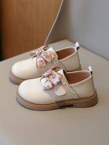 兒童花朵珠飾蝴蝶結設計米色平底鞋 - 米色 - 查看 1