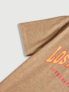 SHEIN 青少年男孩時尚休閒字母印花t恤 - 卡其色 - 查看 9