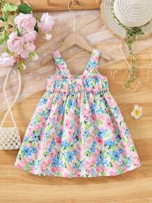 Vestido sin mangas con estampado floral para bebé niña, decorado con moño - Multicolor - Ver 2