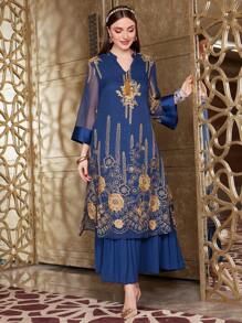 Al Najma Haftowana siateczka Wycięty kołnierz Sukienki