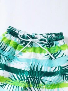 Baby Boy'S Swim Trunks With Plant Prints - Multicolor - View 3