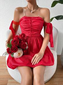 Chiquease Dress With Pleated Detail And Transparent Shoulder Straps