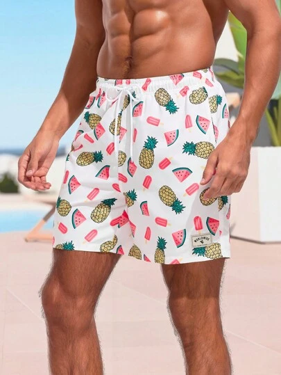 Surfspeed Shorts De Playa Elásticos Con Cintura Estampada Con Frutas Para Hombres
