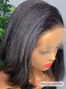 Short Kinky Straight 4 X 4 Lace Closure Wig Real Human Hair Lace Frontal Closure Wig With Baby Hair Pre Plucked Natural Hairline Wig Natural Black Color - Natural Black - View 3