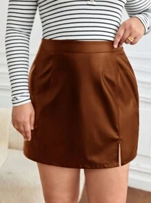 SHEIN Frenchy 大码女式开衩下摆半身裙