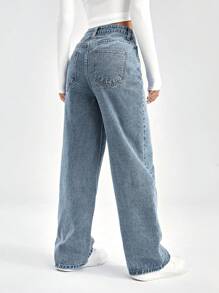RueChic High Waist Wide Leg Jeans - Medium Wash - View 2
