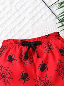 SHEIN Young Boy Spider Print Knot Waist Shorts