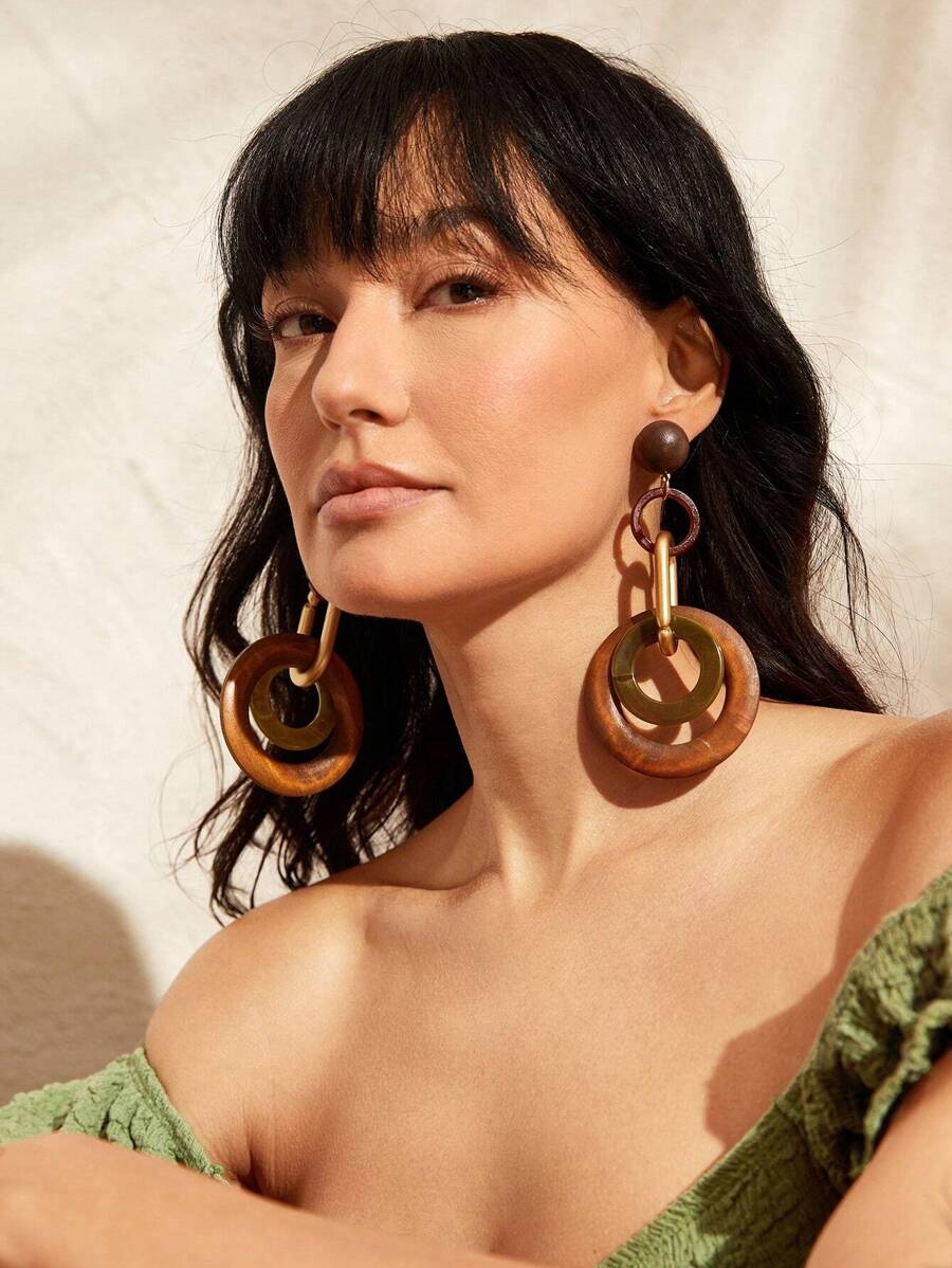 Travachic 1pair Wooden Vacation Style Earrings - Multicolor - View 1