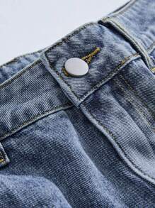 ROMWE MEN Street Life Spring/Summer Casual Graphic Men'S Frayed Hem Denim Shorts Jorts With Pockets - Blue - View 4