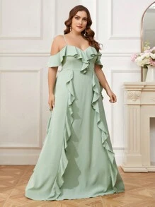 SHEIN Belle Vestido De Dama De Honor De Talla Grande Para Mujer Con Dobladillo Con Volantes Exagerados - verde menta - Ver 2