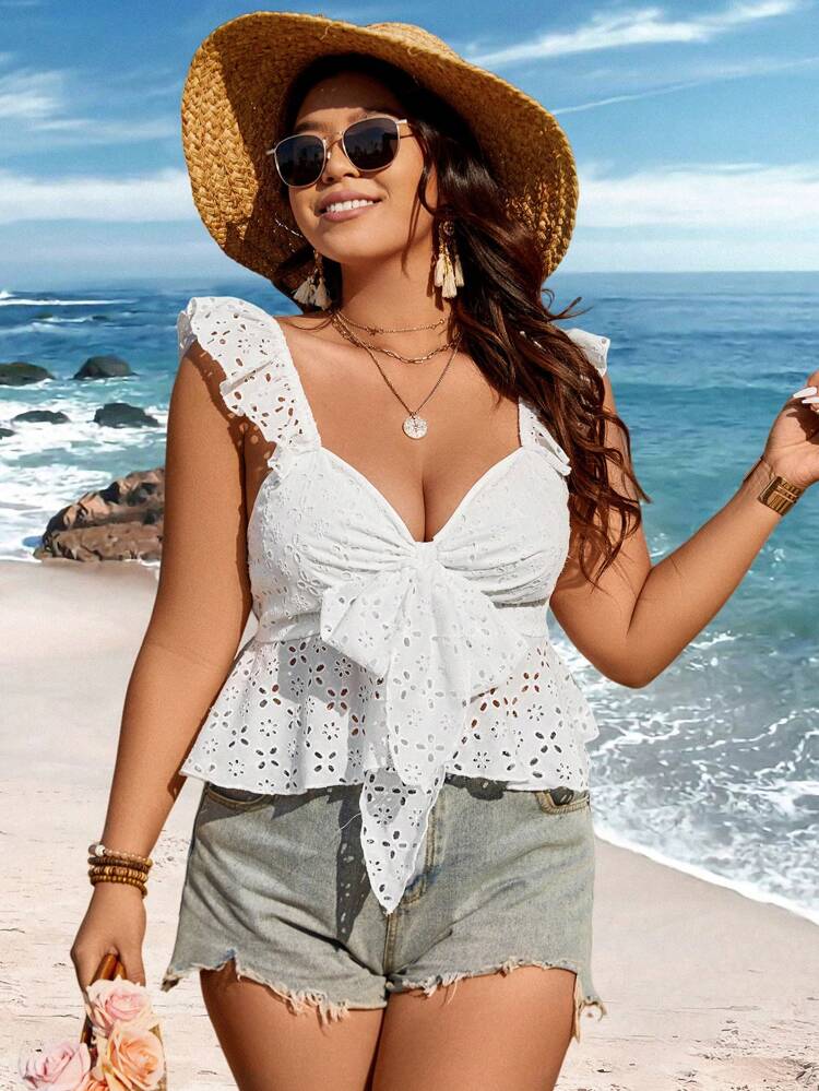 Plus Size Women's Cap Sleeve Hollow Out Top