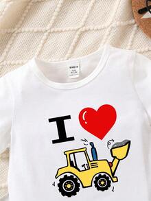 Baby Boy Casual Letter And Heart Print Short Sleeve Top Suitable For Summer - White - View 3
