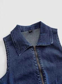 SHEIN MOD Women's Sexy Sleeveless Denim Jumpsuit With Elasticity And Pants, Blue - Medium Wash - View 4