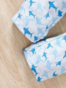 جمبسوت قصيرة الأكمام مطبوعة بتصميم القرش للأطفال الرضع للارتداء اليومي في الصيف - أزرق فاتح اللون - مشاهدة 5