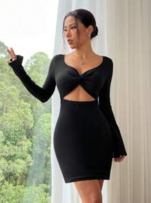 Muchica 女款 A 下擺結飾鏤空連身裙