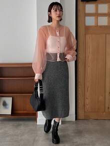 FRIFUL Designer 女士纯色休闲针织缎带束带裙 - 灰色 - 查看 3