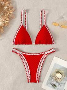 SHEIN Swim Summer Beach Women's Shark Tooth Printed Two-Piece Bikini Set New Year - Red - View 1