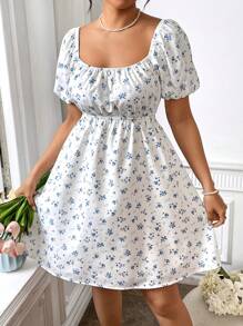 Flirla Knotted Back Cut-Out Floral Print Dress - White - View 6