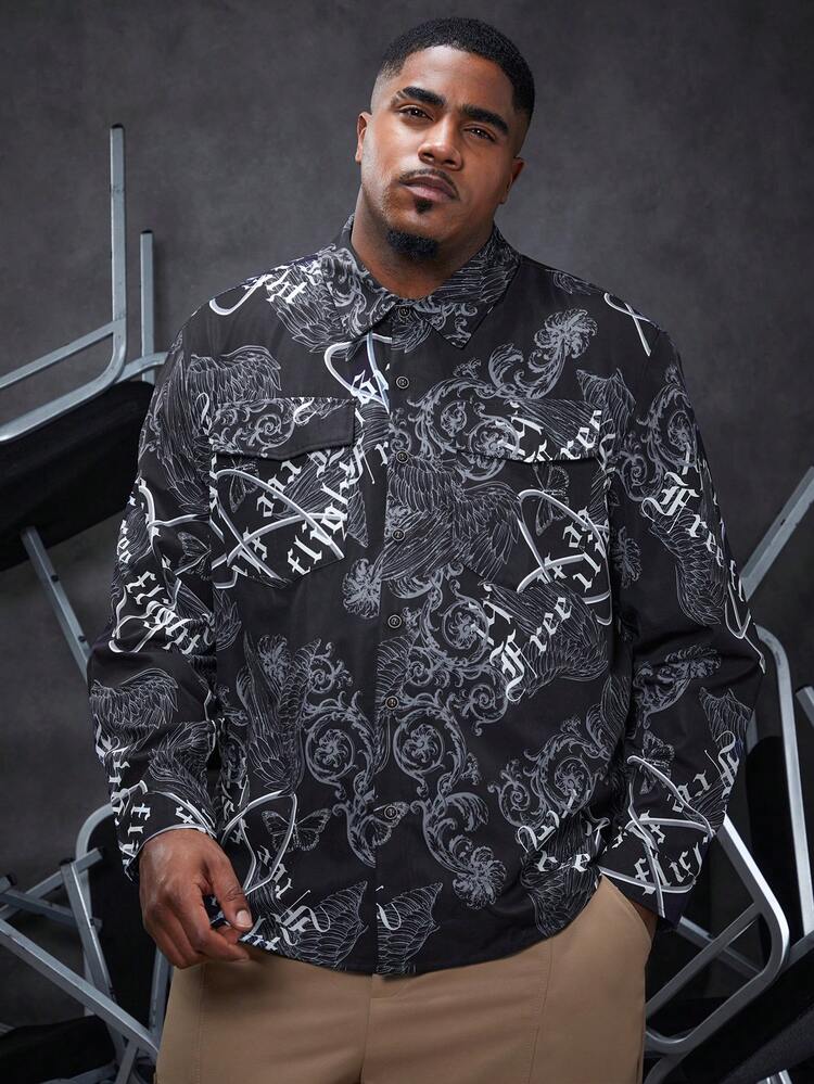 Men's Plus Size Full Print Long Sleeve Shirt