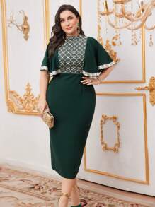 Modelyn Robe de soirée longue grande taille avec broderie, patchwork et bretelles pailletées