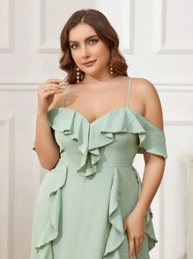 SHEIN Belle Vestido De Dama De Honor De Talla Grande Para Mujer Con Dobladillo Con Volantes Exagerados - verde menta - Ver 3