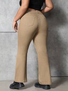 SHEIN EZwear 大尺碼女士喇叭牛仔褲 - 卡其色 - 查看 2
