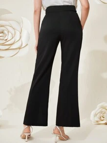 Modelyn Của phụ nữ Eo cao Love Khóa trái tim Trang trí Khe Quần loe Với Pha lê Chi tiết , Thanh lịch Quần - màu đen - Xem 2