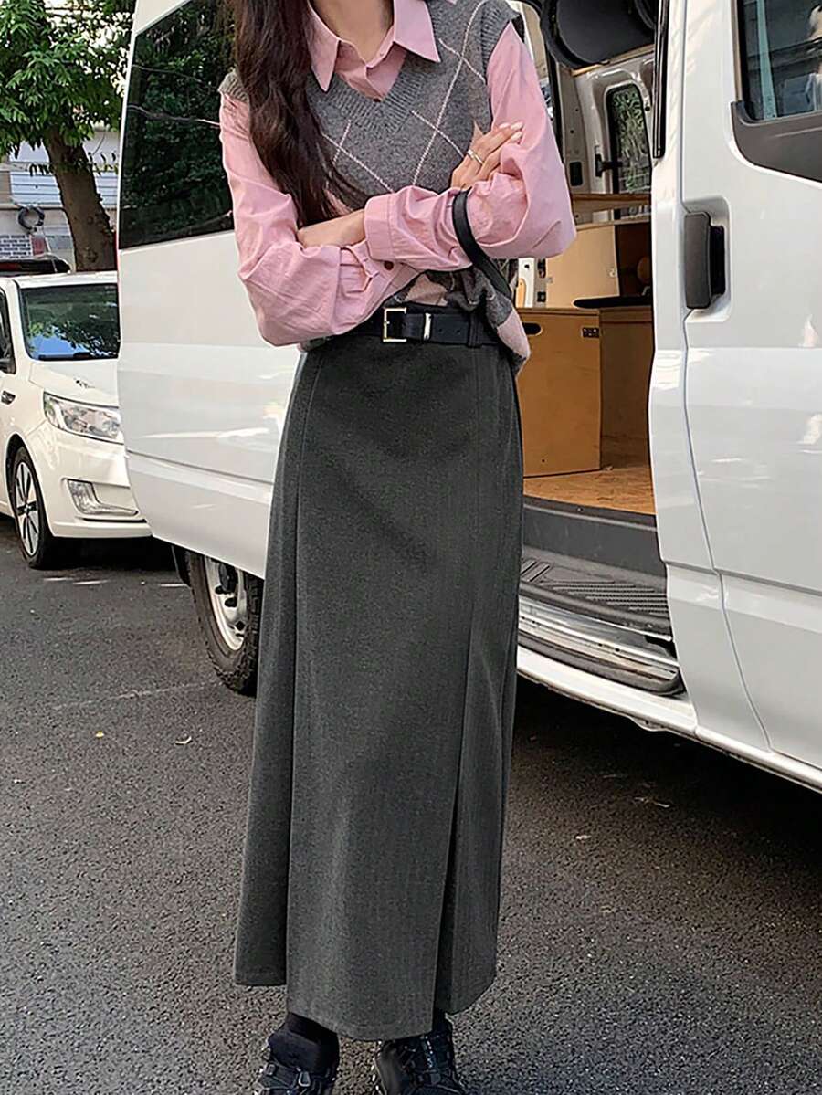 女款毛呢高腰裙