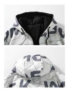 Men Letter Graphic Hooded Padded Coat - White - View 4