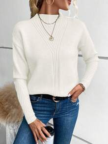 SHEIN Essnce Solid Color Batwing Sleeve Sweater - White - View 3