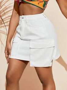 SHEIN Unity 女性純色牛仔裙 - 白色 - 查看 3